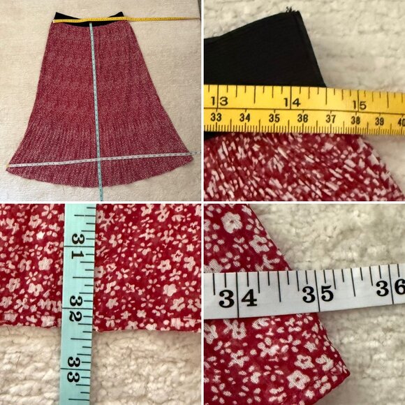 Adrianna Papell Red Pleated Midi Skirt Size Small Lightweight Lined Floral - Picture 4 of 8